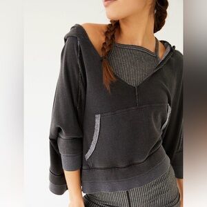 NEW Free People FP Movement Bonfire Oversized Hoodie in Washed Black Size Large